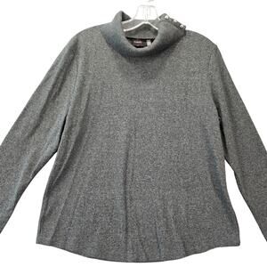 Rafaella Gray Heather Petite Size L Turtleneck Shirt Stretch Long Sleeves Womens
